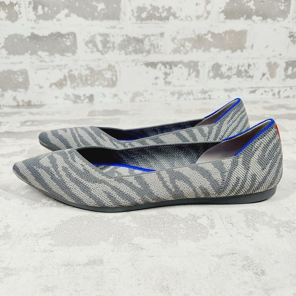 NEW Rothy's The Flat Grey Zebra Knit Round Toe Slip On Loafers O428